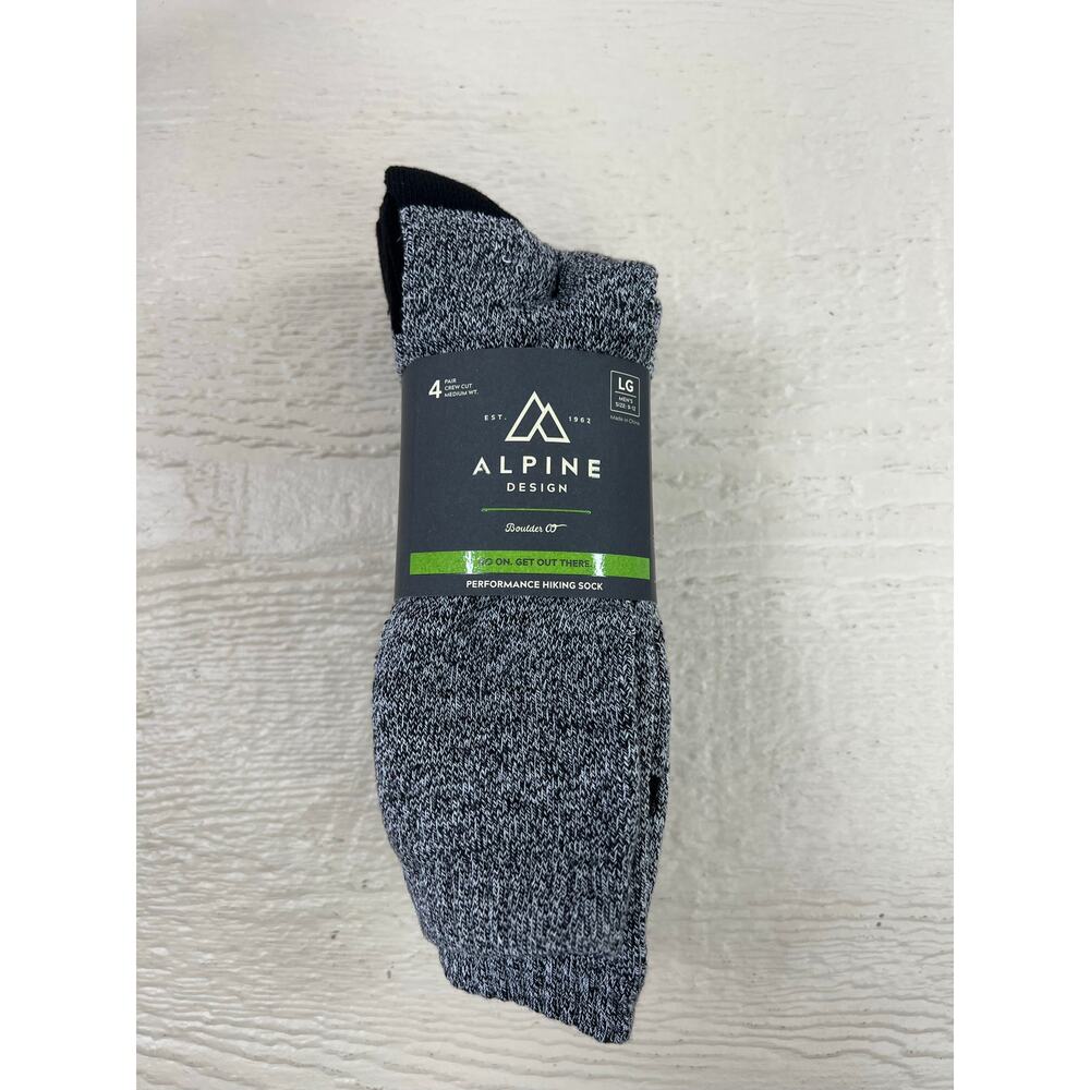 Alpine Design 4PK Performance Hiking Socks Men’s LG Black Crew Cut NWT